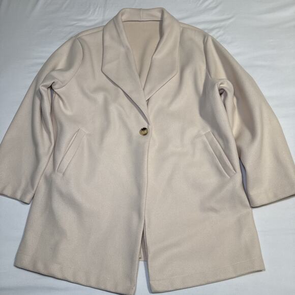 Unbranded Jackets & Blazers - Womens Cream One Button Collared Coat Jacket Blazer Oversize Size XL Pockets EUC